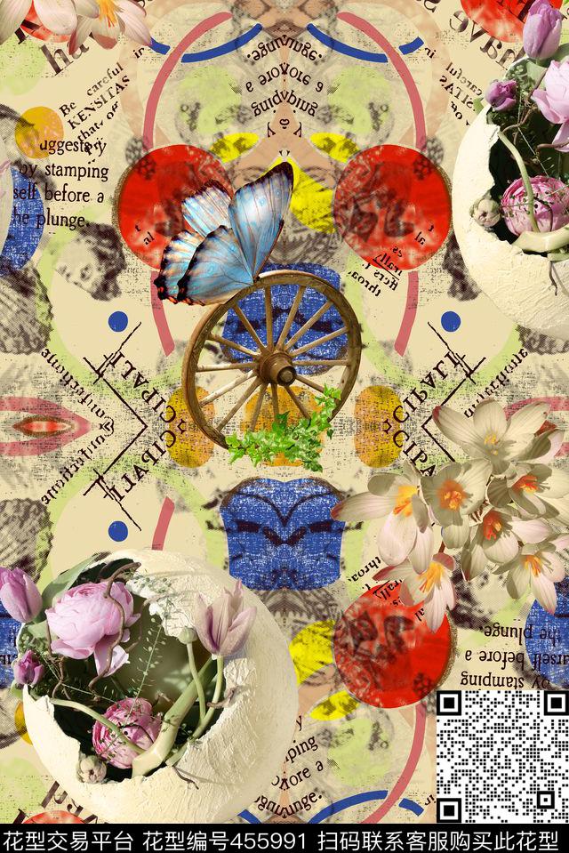 欧式英文字母蝴蝶数码印花华亿平台下载（图片编号: 455991） - 瓦栏（Walan）