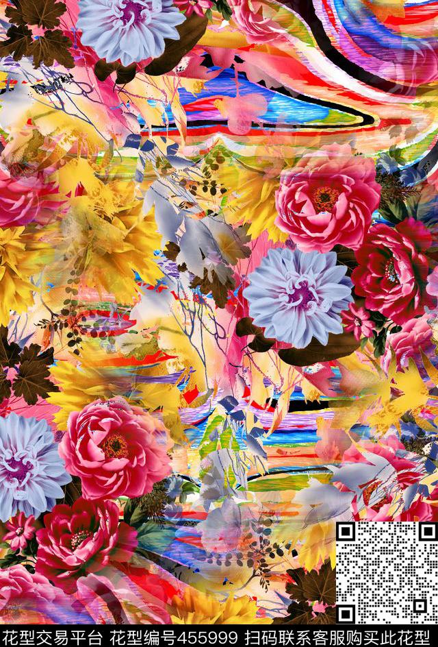 时尚花卉五彩数码数码印花华亿平台下载（图片编号: 455999） - 瓦栏（Walan）