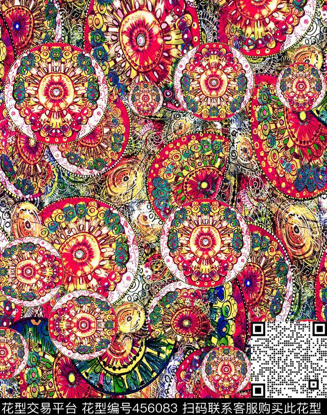 民族风抽象圆圈数码印花华亿平台下载（图片编号: 456083） - 瓦栏（Walan）