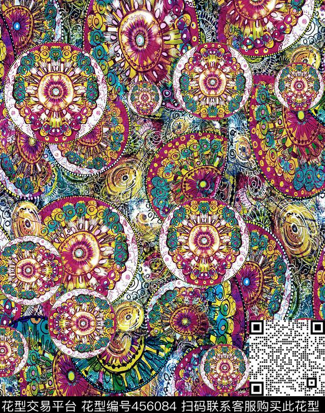 民族风抽象圆圈数码印花华亿平台下载（图片编号: 456084） - 瓦栏（Walan）