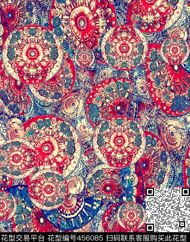 民族风抽象圆圈数码印花华亿平台下载（图片编号: 456085） - 瓦栏（Walan）