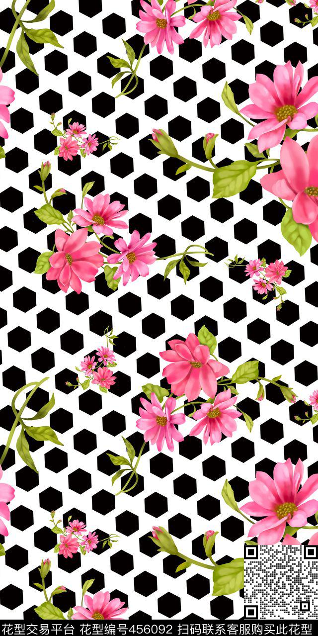 花朵几何抽象几何图形传统印花华亿平台下载（图片编号: 456092） - 瓦栏（Walan）