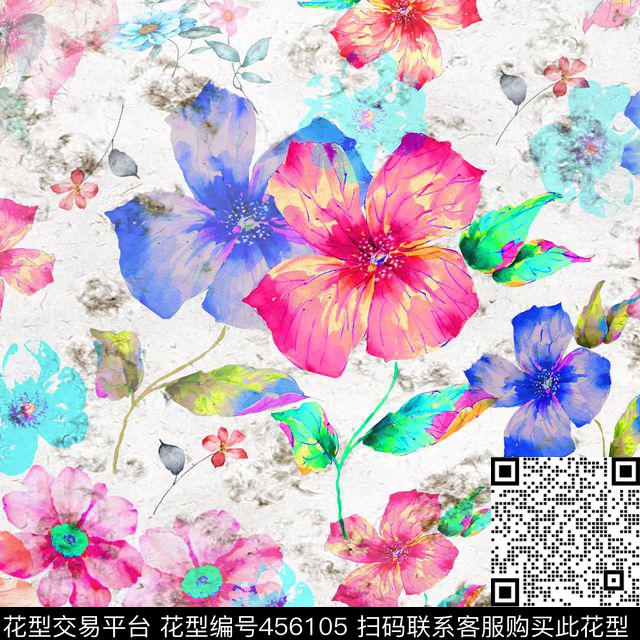 数码花卉丝巾数码印花华亿平台下载（图片编号: 456105） - 瓦栏（Walan）