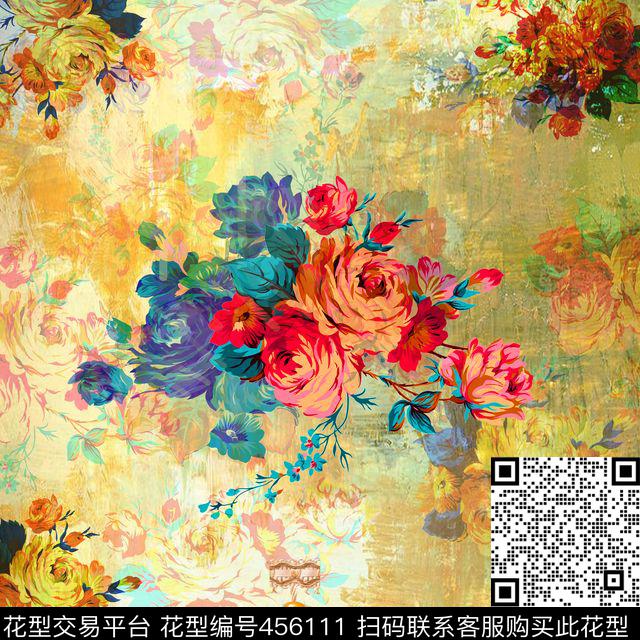 复古印花手绘数码印花华亿平台下载（图片编号: 456111） - 瓦栏（Walan）