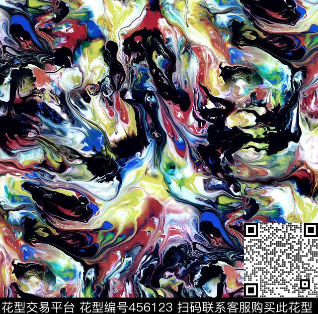 抽象多彩机理数码印花华亿平台下载（图片编号: 456123） - 瓦栏（Walan）