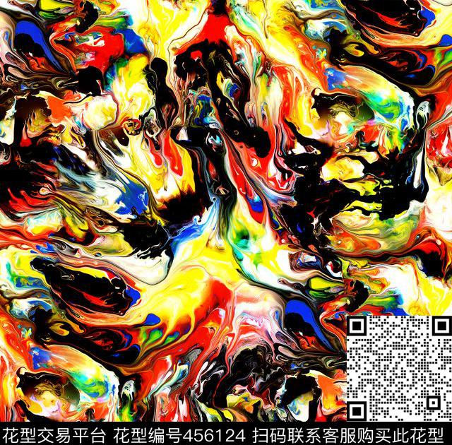 抽象多彩油墨数码印花华亿平台下载（图片编号: 456124） - 瓦栏（Walan）