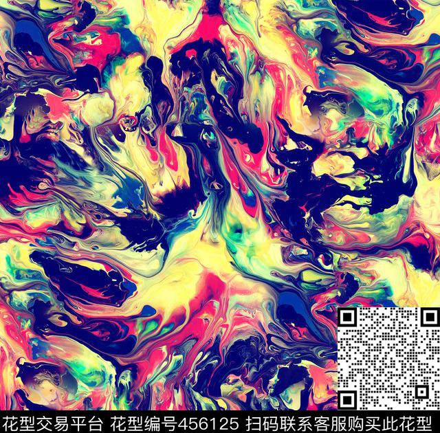 抽象多彩油墨数码印花华亿平台下载（图片编号: 456125） - 瓦栏（Walan）