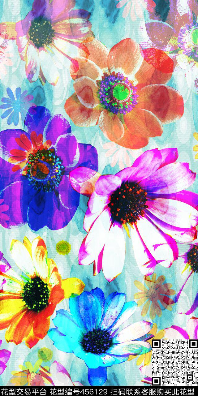 个性花卉四方连续数码印花华亿平台下载（图片编号: 456129） - 瓦栏（Walan）