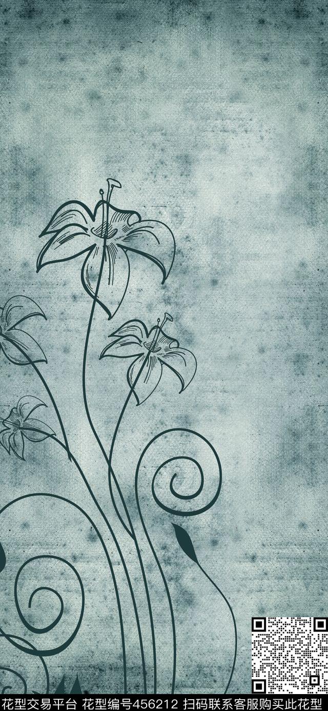 暗调花纹墨绿数码印花华亿平台下载（图片编号: 456212） - 瓦栏（Walan）