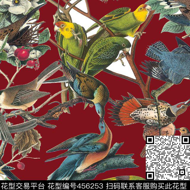 热带雨林DG小鸟树枝小鸟数码印花华亿平台下载（图片编号: 456253） - 瓦栏（Walan）