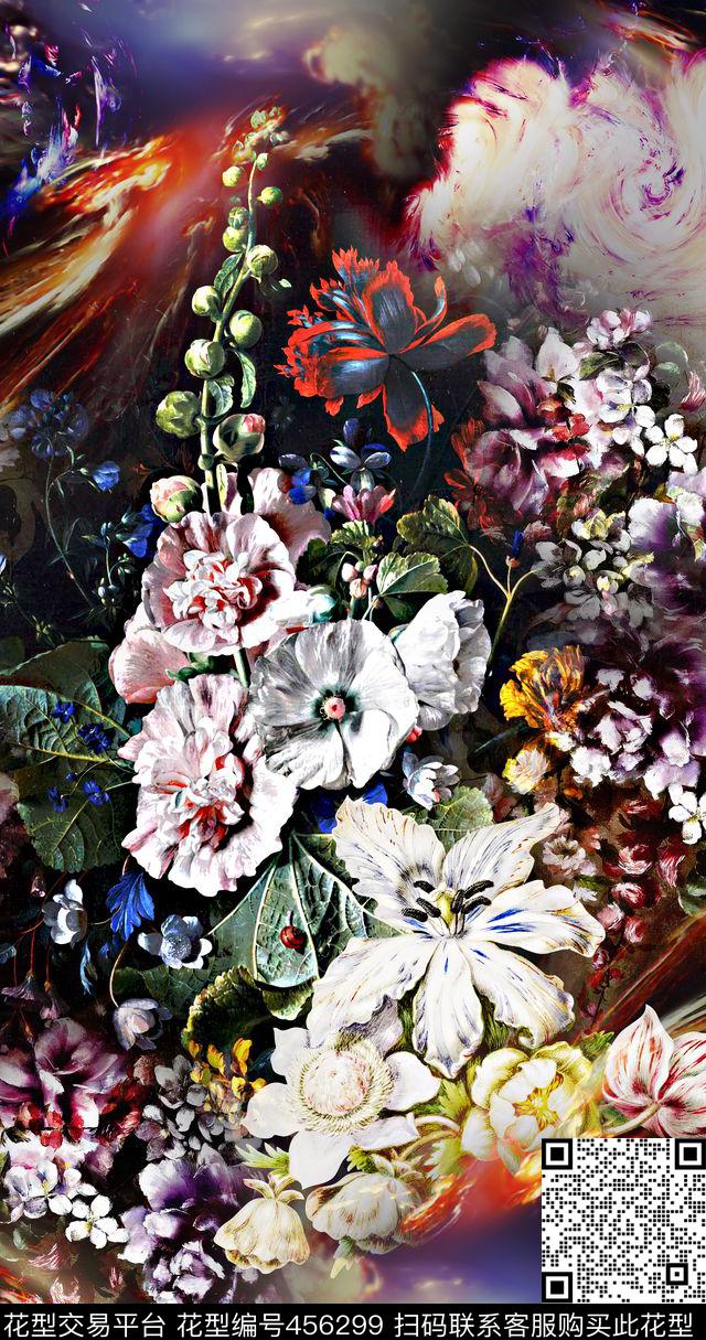 油画花卉定位数码印花华亿平台下载（图片编号: 456299） - 瓦栏（Walan）