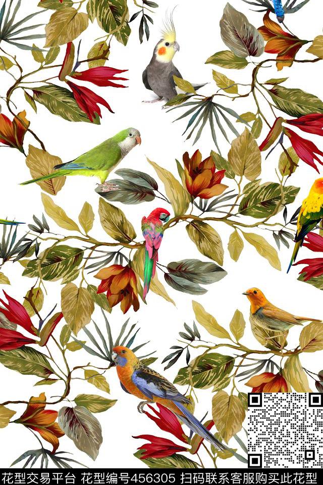 动物鸟儿树枝数码印花华亿平台下载（图片编号: 456305） - 瓦栏（Walan）