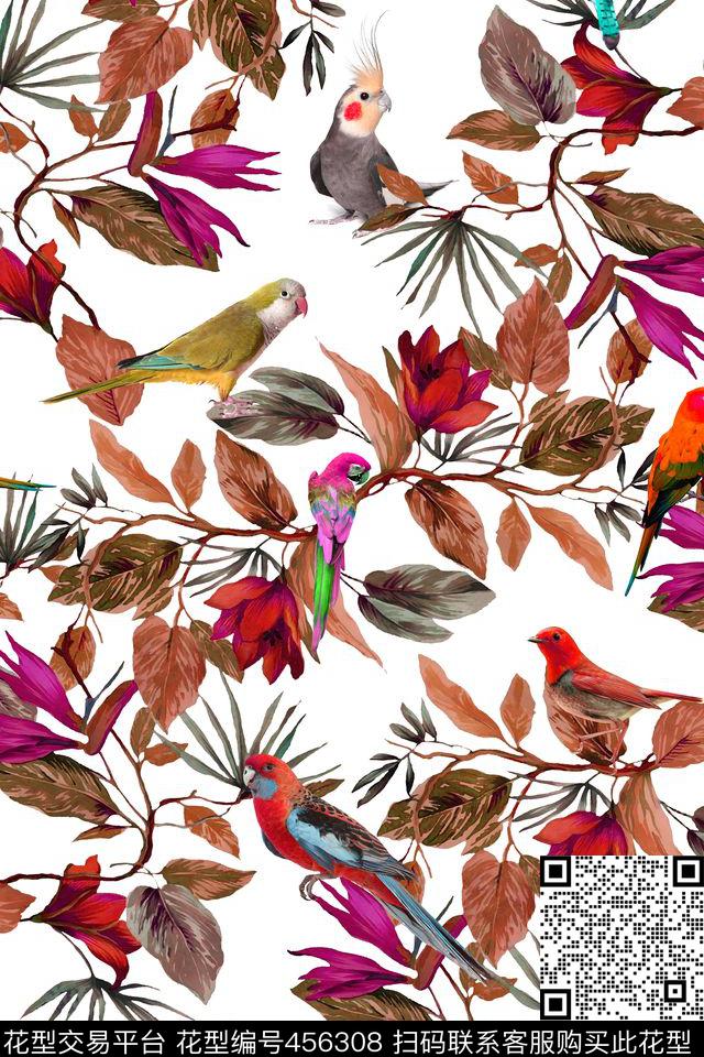 田园树枝叶子数码印花华亿平台下载（图片编号: 456308） - 瓦栏（Walan）