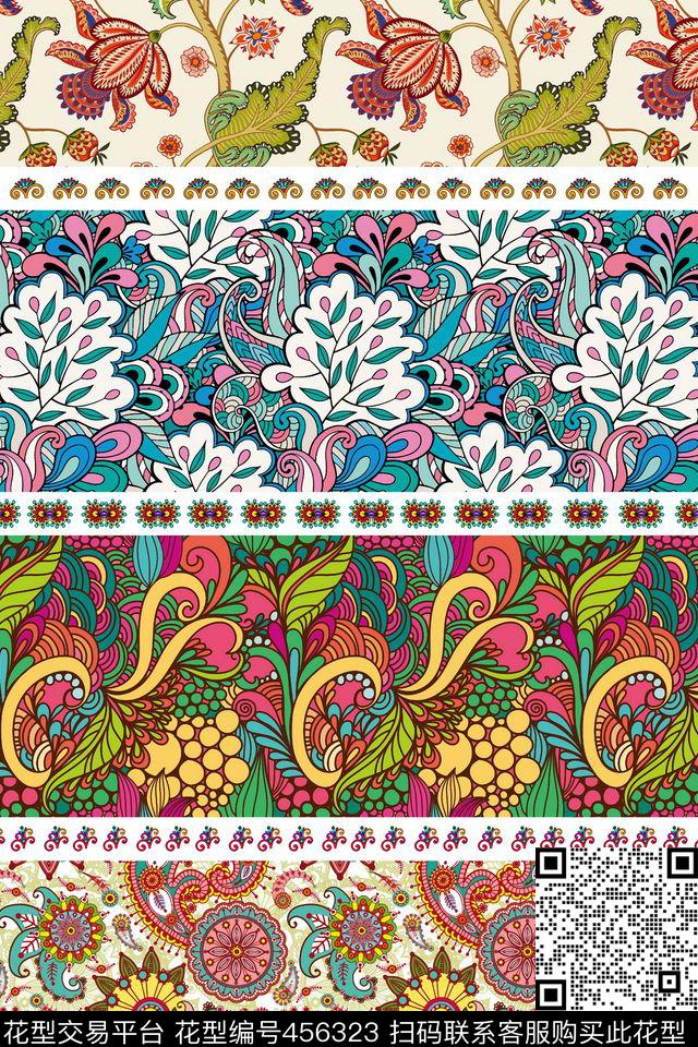 名族风风格手绘叶子数码印花华亿平台下载（图片编号: 456323） - 瓦栏（Walan）