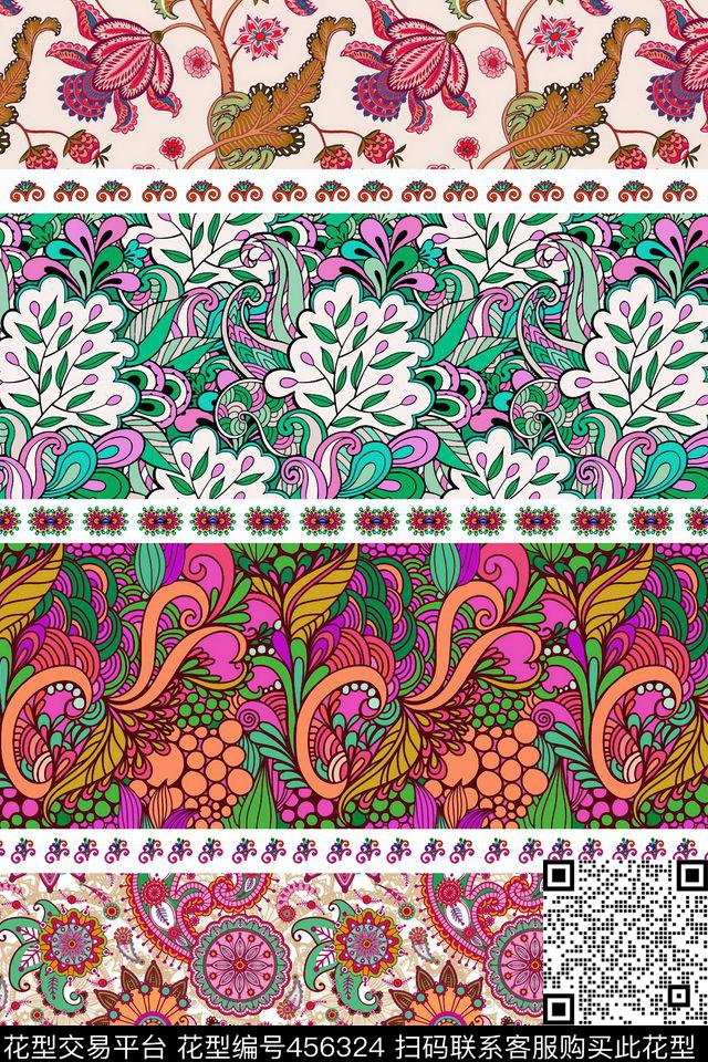 名族风风格手绘叶子数码印花华亿平台下载（图片编号: 456324） - 瓦栏（Walan）