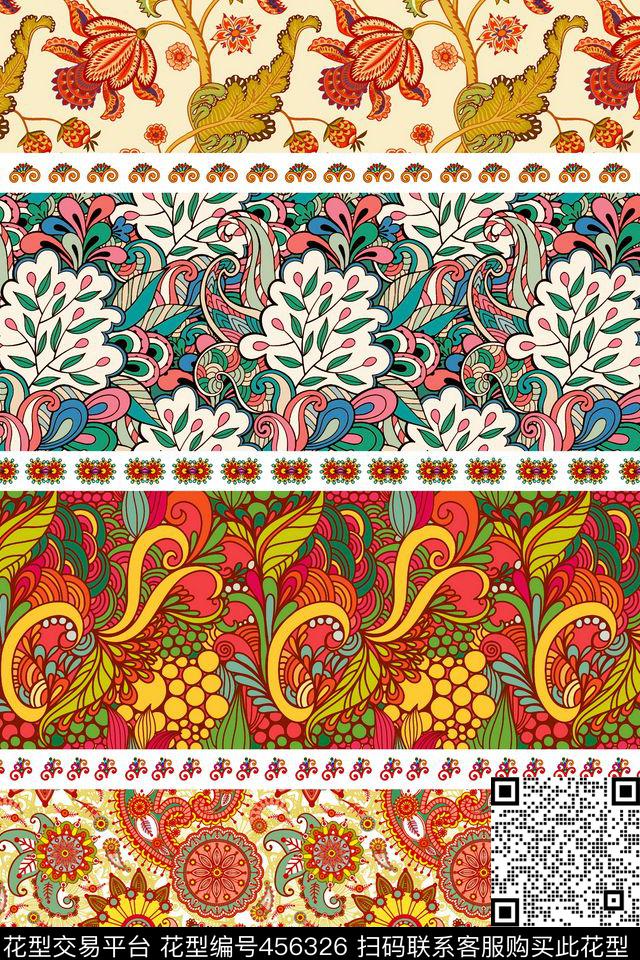 风格手绘花卉名族风数码印花华亿平台下载（图片编号: 456326） - 瓦栏（Walan）