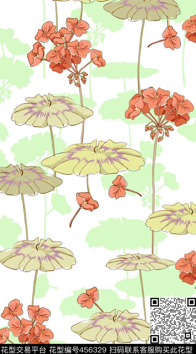 荷叶花卉清新花卉组合传统印花华亿平台下载（图片编号: 456329） - 瓦栏（Walan）