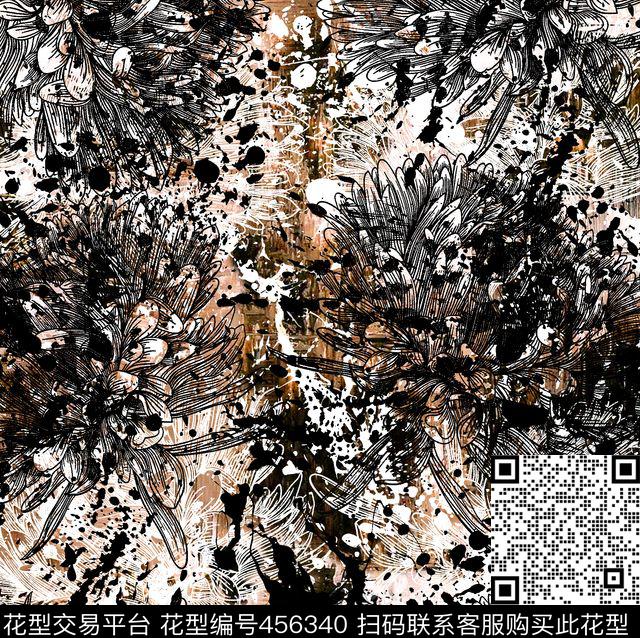 潮酷勾线黑白数码印花华亿平台下载（图片编号: 456340） - 瓦栏（Walan）