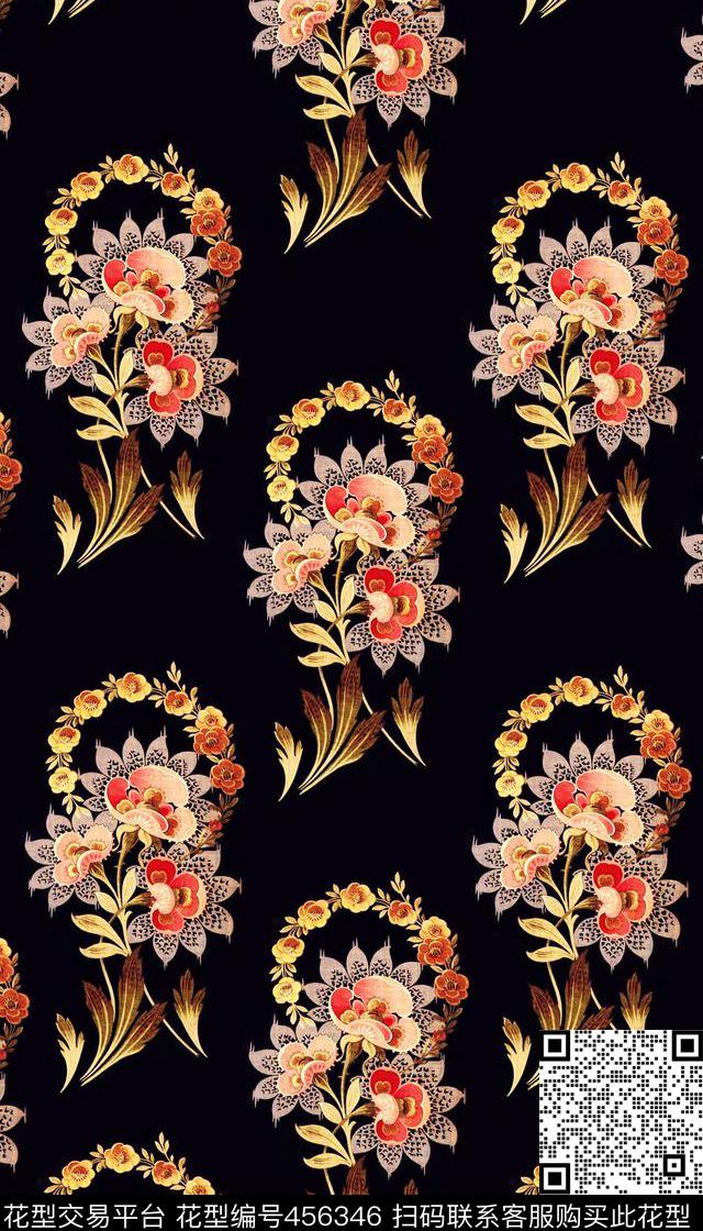 复古平铺复古花卉服装传统印花华亿平台下载（图片编号: 456346） - 瓦栏（Walan）