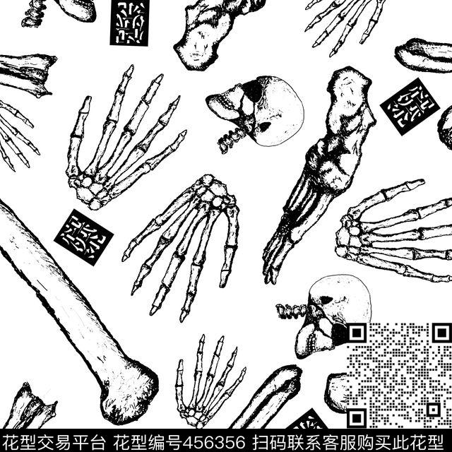 笔画骨架黑白传统印花华亿平台下载（图片编号: 456356） - 瓦栏（Walan）