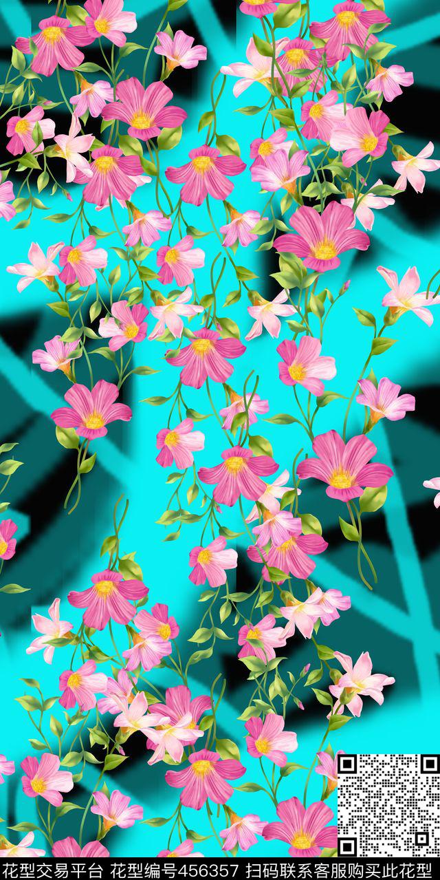 花卉手绘休闲数码印花华亿平台下载（图片编号: 456357） - 瓦栏（Walan）