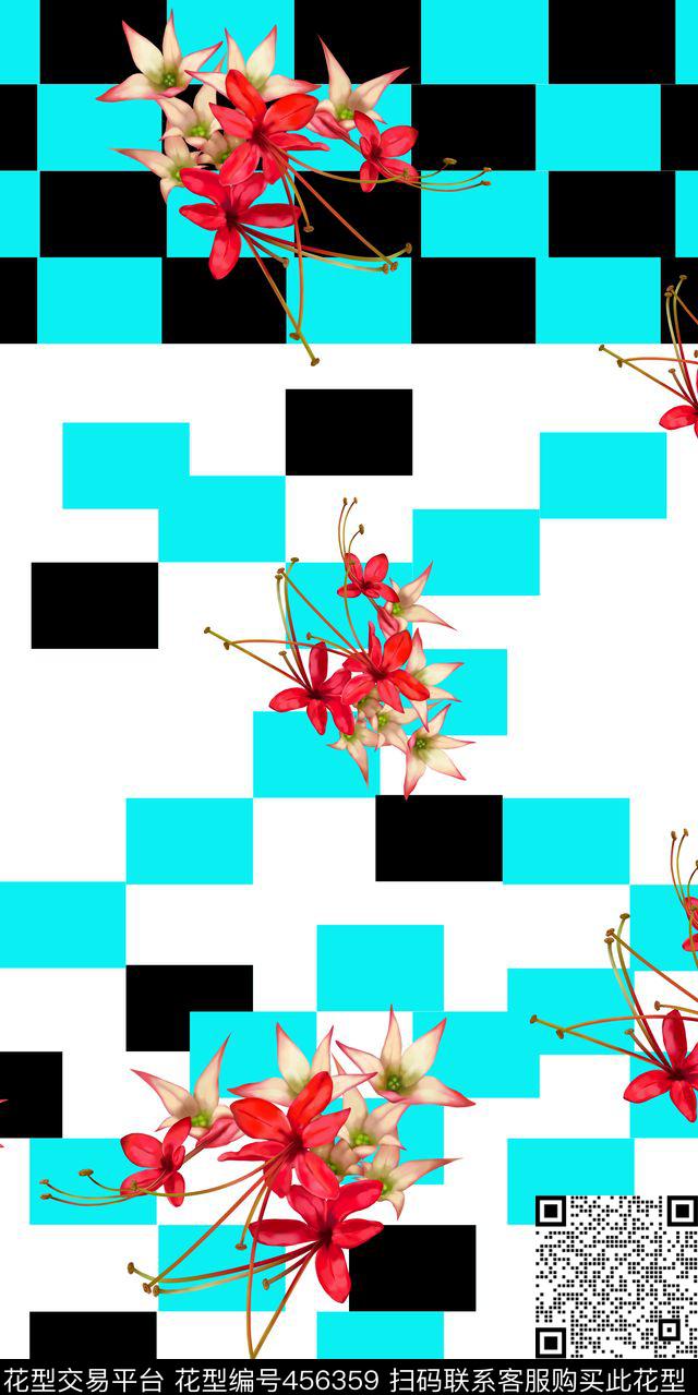 格子花卉几何图形数码印花华亿平台下载（图片编号: 456359） - 瓦栏（Walan）