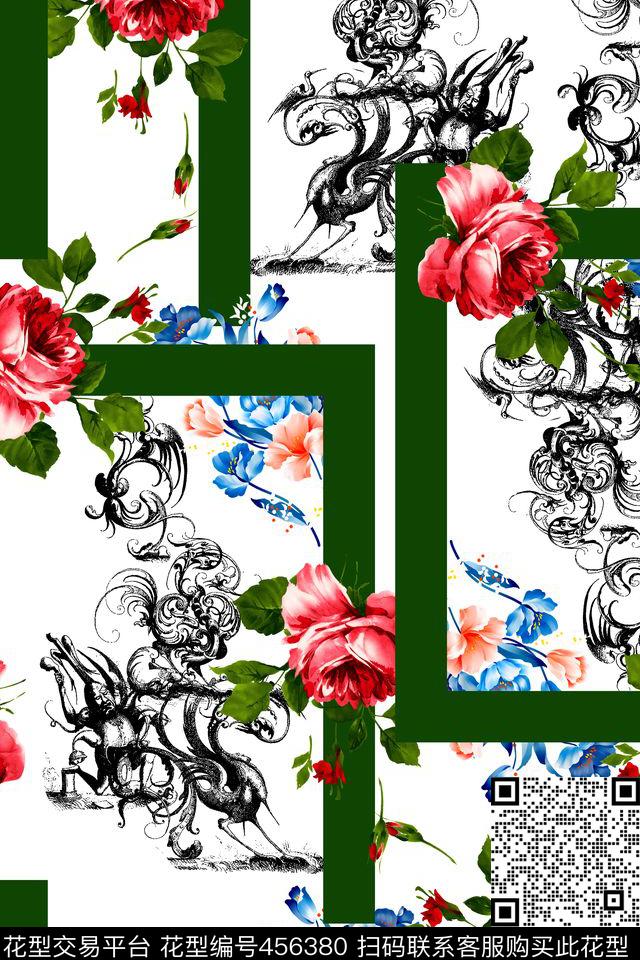 花卉几何散花数码印花华亿平台下载（图片编号: 456380） - 瓦栏（Walan）