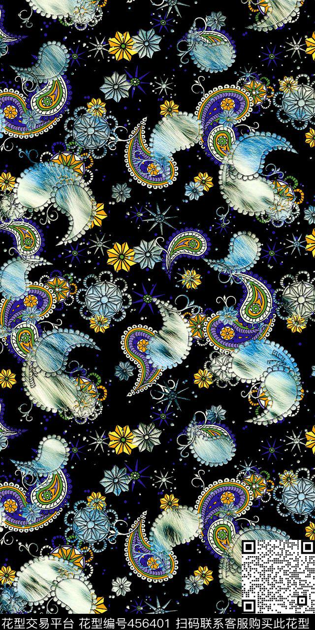 时尚大气秋冬风格时尚大气腰果花夜空底纹点缀数码印花华亿平台下载（图片编号: 456401） - 瓦栏（Walan）