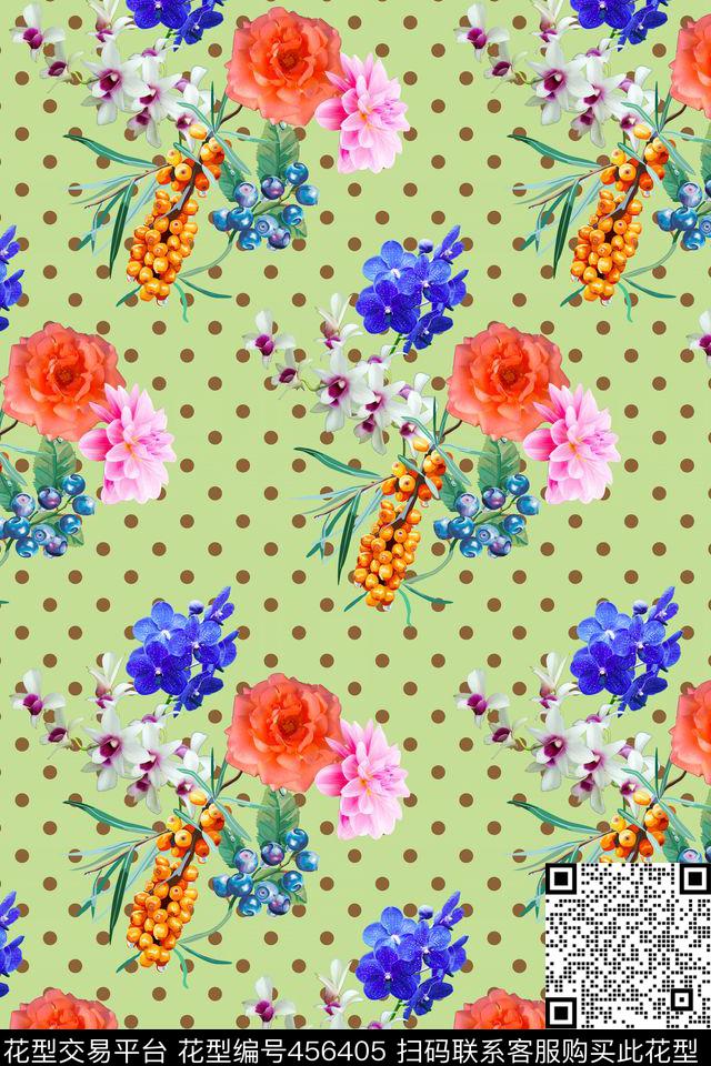 花卉波点兰花数码印花华亿平台下载（图片编号: 456405） - 瓦栏（Walan）