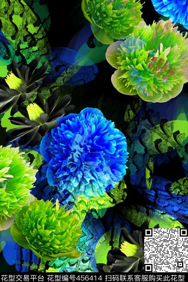 花卉哥特风明艳数码印花华亿平台下载（图片编号: 456414） - 瓦栏（Walan）