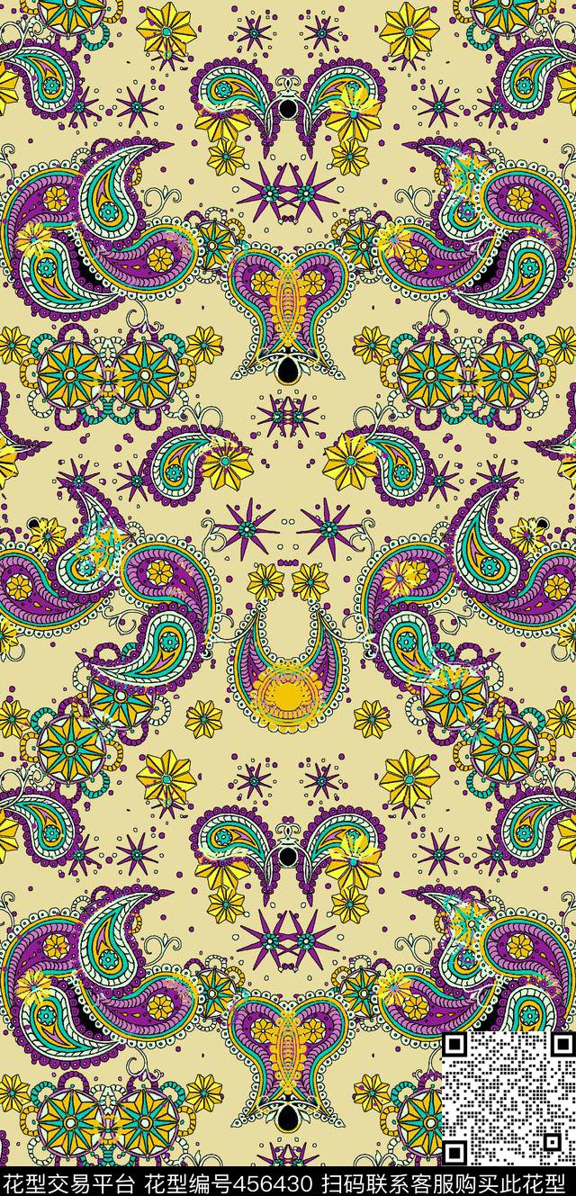 佩斯利风格腰果花卉大气淡雅传统印花华亿平台下载（图片编号: 456430） - 瓦栏（Walan）