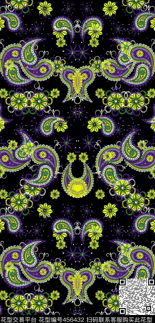 佩斯利风格腰果花卉大气淡雅传统印花华亿平台下载（图片编号: 456432） - 瓦栏（Walan）