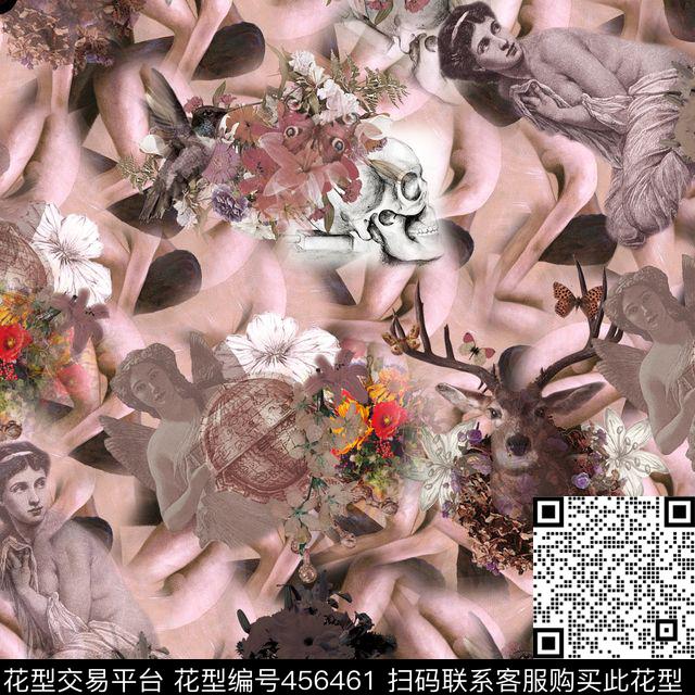 欧式宫廷风复古花卉人体艺术数码印花华亿平台下载（图片编号: 456461） - 瓦栏（Walan）