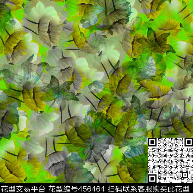 水墨花卉效果数码印花华亿平台下载（图片编号: 456464） - 瓦栏（Walan）