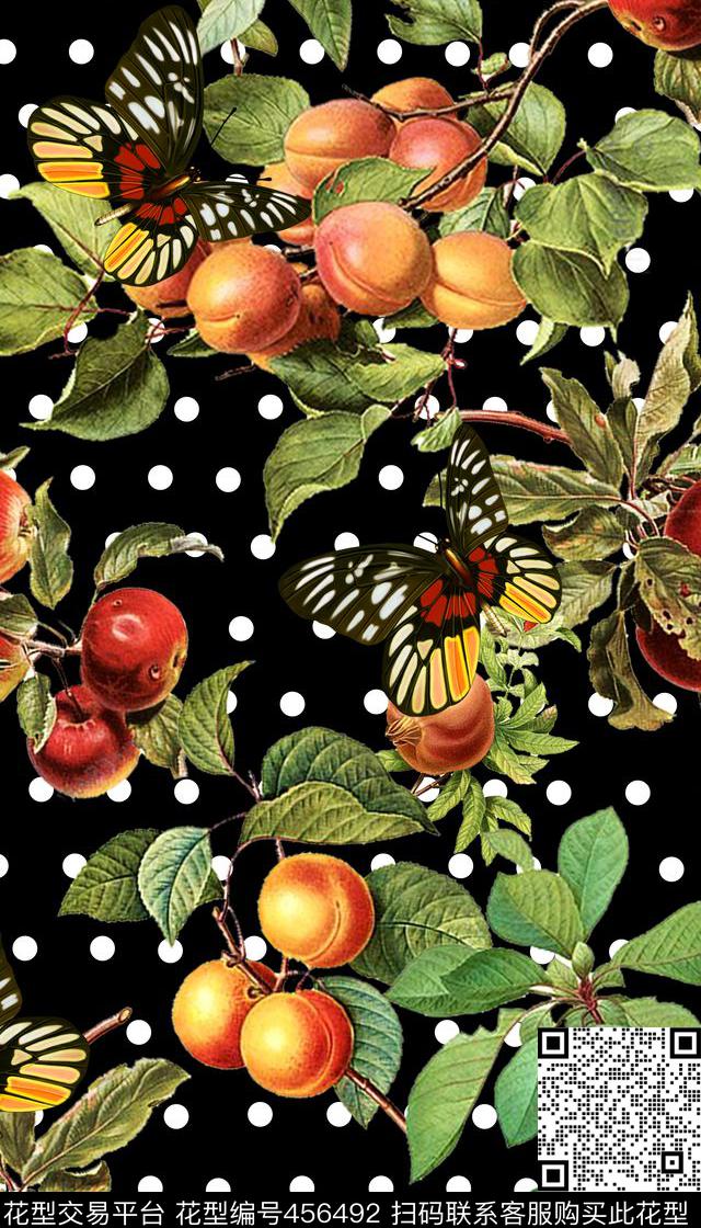 复古时尚热带水果数码印花华亿平台下载（图片编号: 456492） - 瓦栏（Walan）