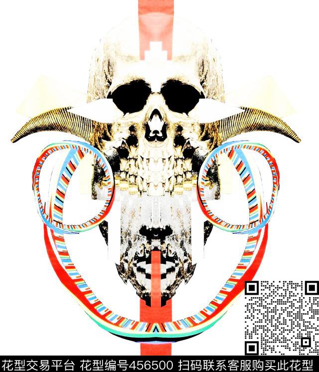 抽象骷髅头大牌数码印花华亿平台下载（图片编号: 456500） - 瓦栏（Walan）
