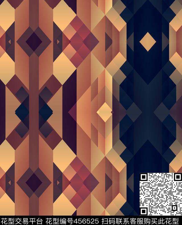 抽象几何拼接数码印花华亿平台下载（图片编号: 456525） - 瓦栏（Walan）