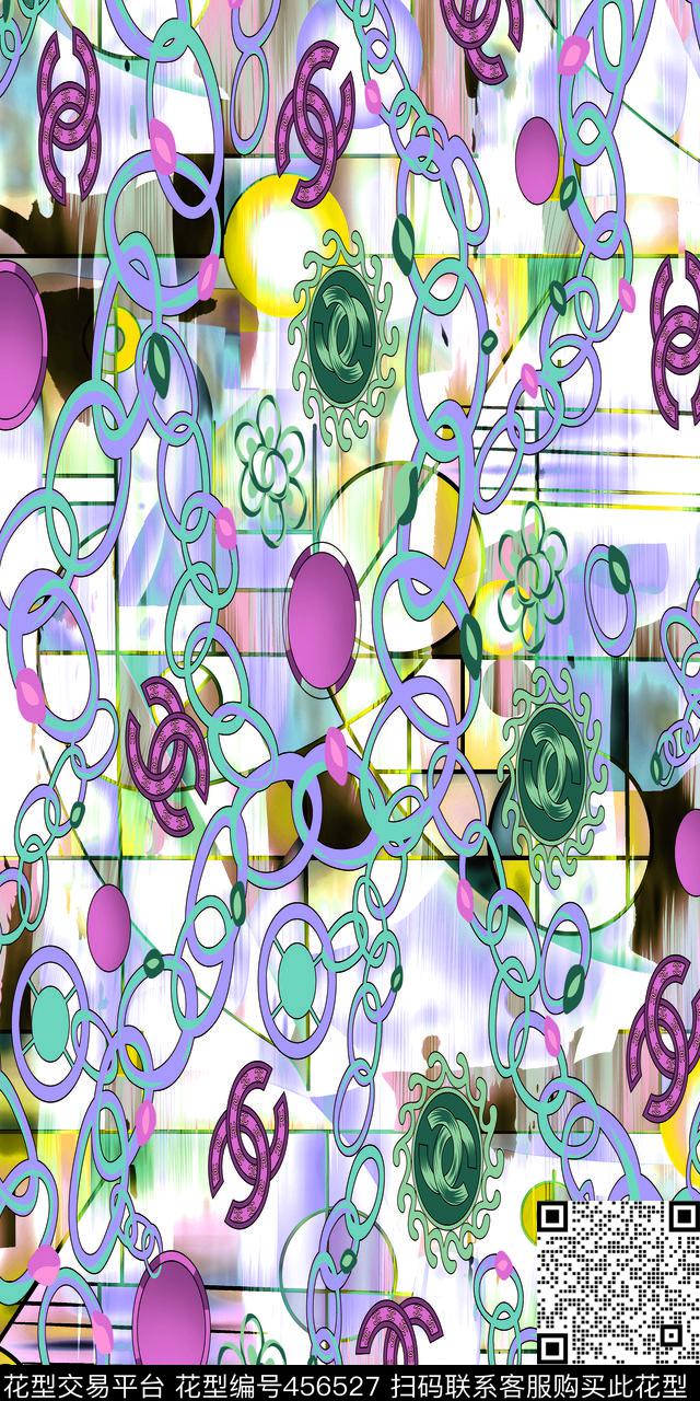 抽象锁链圆环数码印花华亿平台下载（图片编号: 456527） - 瓦栏（Walan）