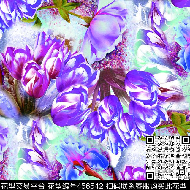 抽象花朵花卉数码印花华亿平台下载（图片编号: 456542） - 瓦栏（Walan）