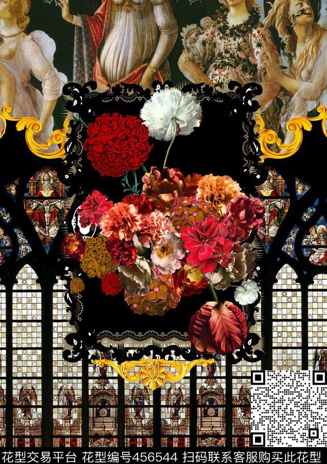 定位复古油画花卉数码印花华亿平台下载（图片编号: 456544） - 瓦栏（Walan）