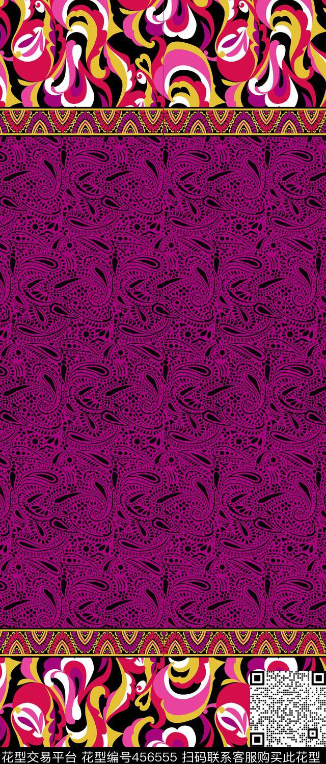 传统印花佩斯利纹样双边定位印花传统印花华亿平台下载（图片编号: 456555） - 瓦栏（Walan）