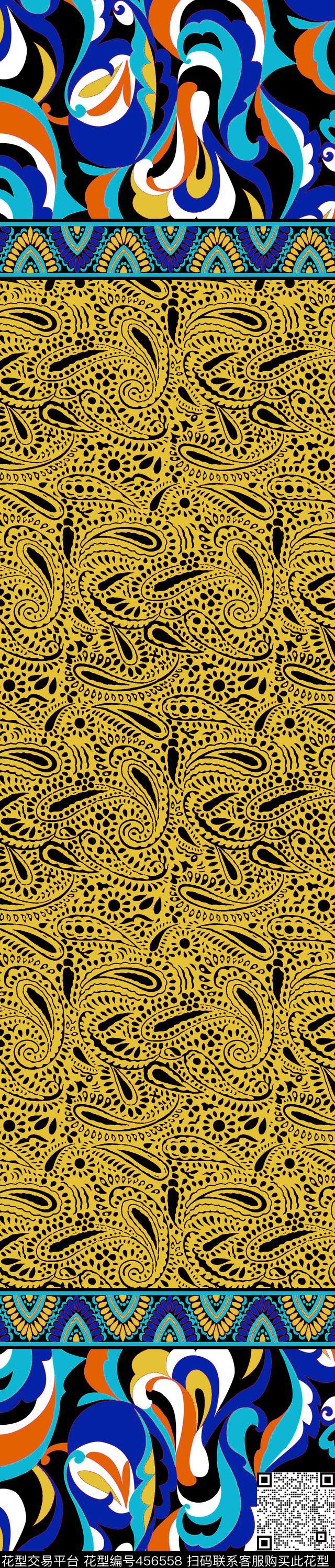 传统印花佩斯利纹样双边定位印花传统印花华亿平台下载（图片编号: 456558） - 瓦栏（Walan）