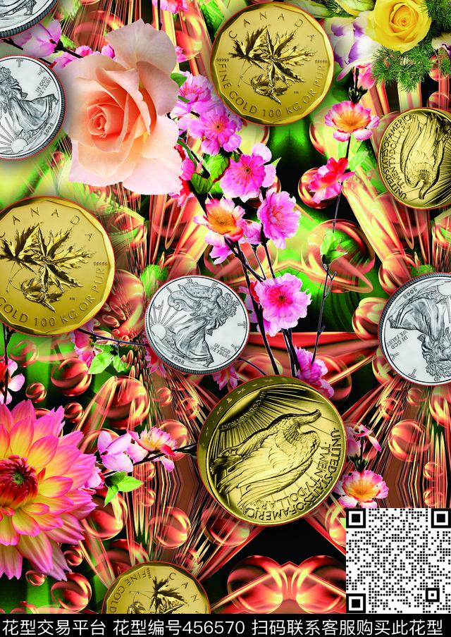 金币花卉幻彩数码印花华亿平台下载（图片编号: 456570） - 瓦栏（Walan）
