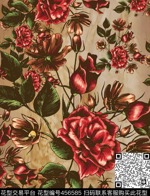 复古花纹拼接数码印花华亿平台下载（图片编号: 456585） - 瓦栏（Walan）