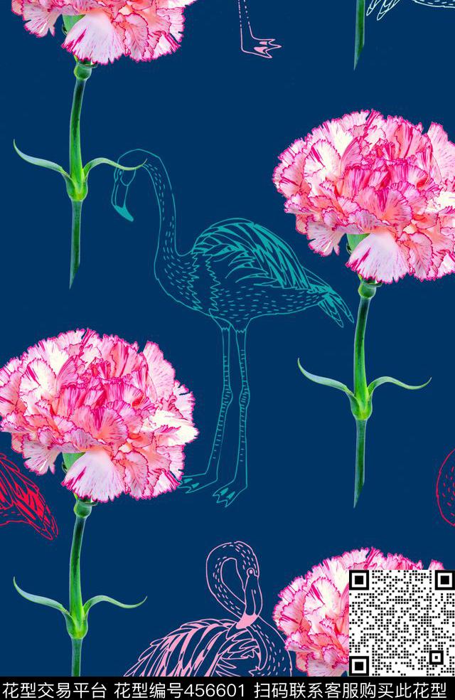 花朵仙鹤流行时尚欧美大牌简约数码印花华亿平台下载（图片编号: 456601） - 瓦栏（Walan）
