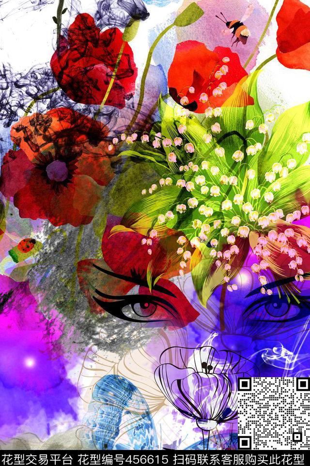 花卉人物时尚潮流炫彩女士衬衫数码印花华亿平台下载（图片编号: 456615） - 瓦栏（Walan）