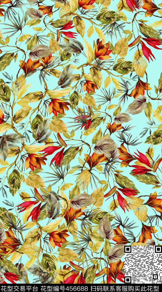 时尚创意时尚创意手绘植物清新时尚创意手绘植物清新服装数码印花华亿平台下载（图片编号: 456688） - 瓦栏（Walan）