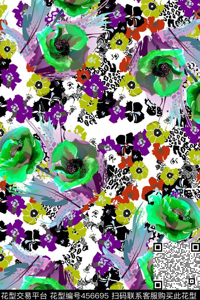 欧美拼贴小碎花数码印花华亿平台下载（图片编号: 456695） - 瓦栏（Walan）