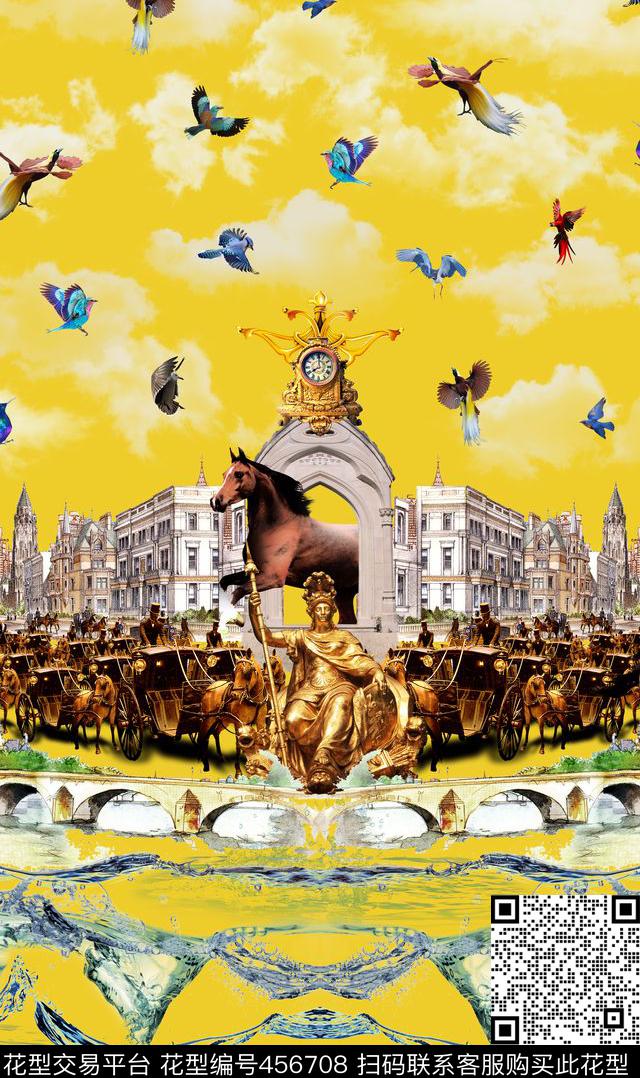 建筑骏马鸟数码印花华亿平台下载（图片编号: 456708） - 瓦栏（Walan）