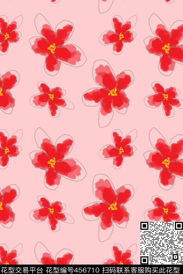 小清新手绘水彩樱花时尚数码印花华亿平台下载（图片编号: 456710） - 瓦栏（Walan）